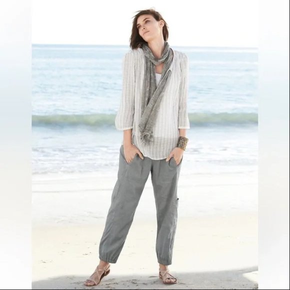 Eileen Fisher Tops - Eileen Fisher 3/4 Sleeve Windowpane Gauze Linen Top